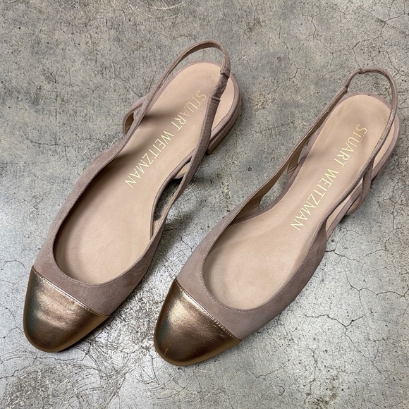 Stuart Weitzman Gold and Brown Slingback Flats - Picture 1 of 7